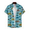 Chemise Décontractée Dinosaure Squelette Imprimés Boutonnée à Manches Courtes - Bleu clair S