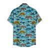 Chemise Décontractée Dinosaure Squelette Imprimés Boutonnée à Manches Courtes - Bleu clair 5XL