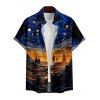 Chemise Décontractée Homme Imprimé Paysage Galaxie à Manches Courtes - Bleu de Minuit M