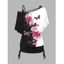 Ensemble de T-shirt Papillon Rose Imprimé Contrasté à Epaule Dénudée et de Camisole Deux Pièces - Noir XL | US 10