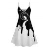 Robe D'Eté Ligne A Chat Lune et Galaxie Imprimés à Bretelle Fine sans Manches - Blanc S | US 4