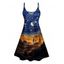 Robe Ligne A à Bretelle Fine Paysage de Galaxie Imprimé à Taille Haute sans Manches - Bleu de Minuit S | US 4