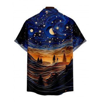 Galaxy Landscape Print V Neck High Waist Spaghetti Strap Dress and Roll Up Sleeve Shirt Outfit