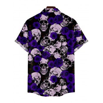 Skull Rose Print V Neck High Waist Dress and Roll Up Sleeve Shirt Outfit