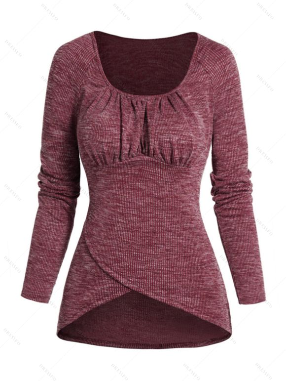 Top en Tricot à Encolure Dégagée à Manches Raglan - Rouge foncé S