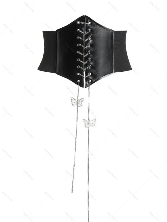 Robe Corset Papillon Imprimé à Epaule Nouée avec Chaîne à Col Plongeant - café lumière S | US 4