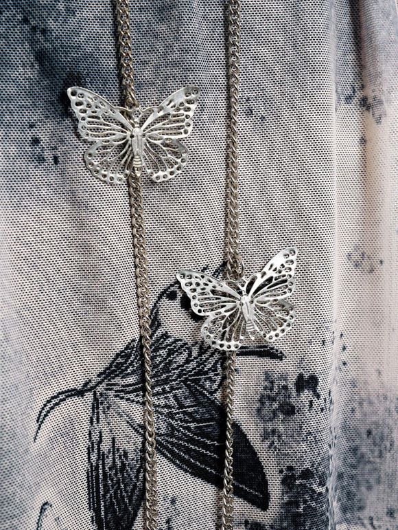 Robe Corset Papillon Imprimé à Epaule Nouée avec Chaîne à Col Plongeant - café lumière S | US 4