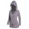 Haut à Capuche Texturé Croisé Tricoté à Manches Longues Anneau en O avec Faux Bouton - Gris XXXL
