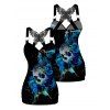 Skull Pattern Ruched Butterfly Lace Tank Top and Flare Pants Outfit - Noir S | US 4