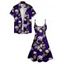 Skull Rose Print V Neck High Waist Dress and Roll Up Sleeve Shirt Outfit - Concorde S | US 4