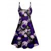 Skull Rose Print V Neck High Waist Dress and Roll Up Sleeve Shirt Outfit - Concorde S | US 4