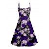 Skull Rose Print V Neck High Waist Dress and Roll Up Sleeve Shirt Outfit - Concorde S | US 4