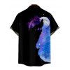 Galaxy Wolf Print V Neck High Waist Spaghetti Strap Dress and Roll Up Sleeve Shirt Outfit - Noir S | US 4