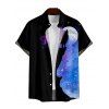 Galaxy Wolf Print V Neck High Waist Spaghetti Strap Dress and Roll Up Sleeve Shirt Outfit - Noir S | US 4