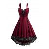 Robe D'Eté Débardeur Haute Basse à Bretelle en Dentelle à Lacets avec Œillet - Rouge foncé XL | US 12