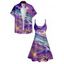 Galaxy Colorful Print V Neck High Waist Spaghetti Strap Dress and Roll Up Sleeve Shirt Resort Outfit - multicolor S | US 4