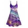 Galaxy Colorful Print V Neck High Waist Spaghetti Strap Dress and Roll Up Sleeve Shirt Resort Outfit - multicolor S | US 4