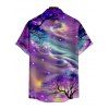 Galaxy Colorful Print V Neck High Waist Spaghetti Strap Dress and Roll Up Sleeve Shirt Resort Outfit - multicolor S | US 4