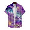 Galaxy Colorful Print V Neck High Waist Spaghetti Strap Dress and Roll Up Sleeve Shirt Resort Outfit - multicolor S | US 4