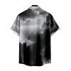 Landscape Ink Painting Print V Neck High Waist Spaghetti Strap Dress and Roll Up Sleeve Shirt Outfit - Noir S | US 4