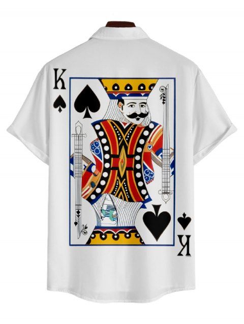Men's Jack of Heart Poker Card Print Roll Up Sleeve Shirt Button Up Short Sleeve Casual Shirt