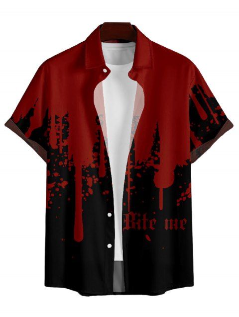 Chemise Décontractée Lettre Saignant Imprimé à Manches Courtes