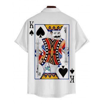 Playing Card Print V Neck High Waist Spaghetti Strap Dress and Roll Up Sleeve Shirt Outfit