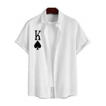 Men's Jack of Heart Poker Card Print Roll Up Sleeve Shirt Button Up Short Sleeve Casual Shirt