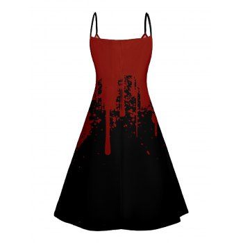 Bleeding Letters  Print V Neck High Waist Spaghetti Strap Dress Sleeveless Summer A Line Cami Dress