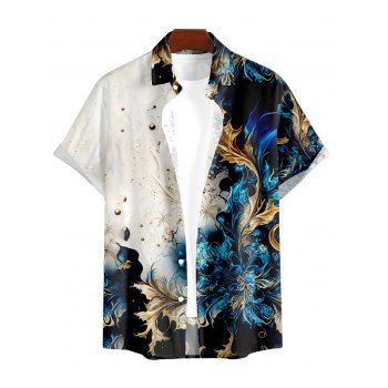 Men's Abstract Print Roll Up Sleeve Shirt Button Up Short Sleeve Casual Shirt
