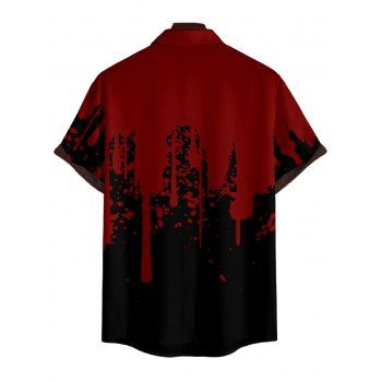 Halloween Bleeding Letters Print V Neck High Waist Spaghetti Strap Dress and Roll Up Sleeve Shirt Outfit