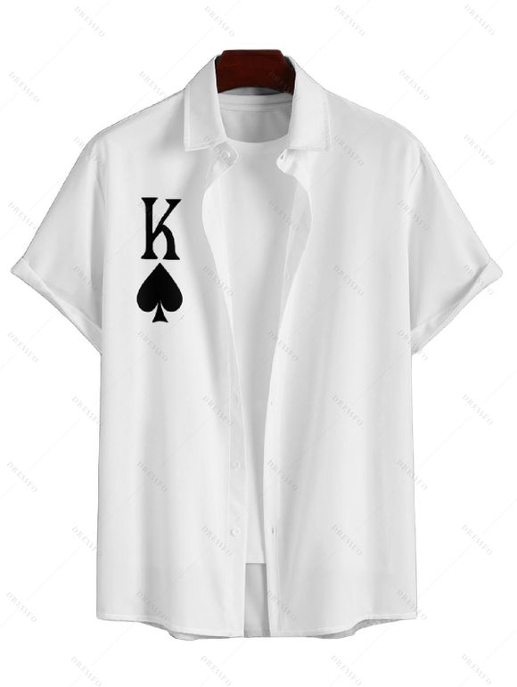 Chemise Décontractée Boutonnée Cœur et Poker Imprimés à Manches Courtes - Blanc M