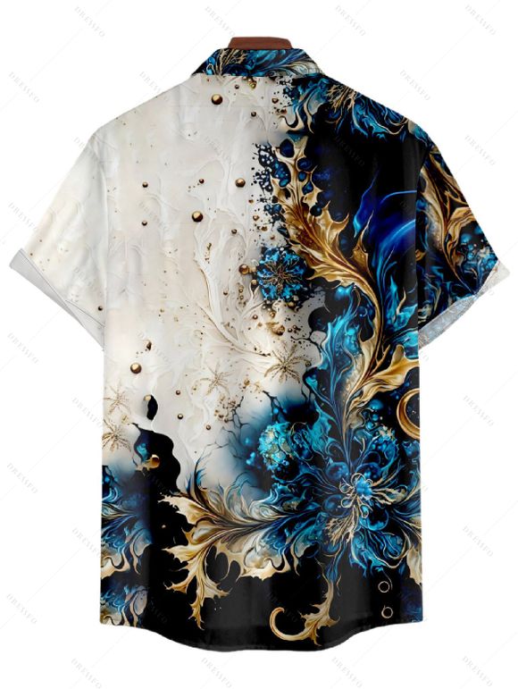 Chemise Décontractée Boutonnée Abstraite Imprimée à Manches Courtes pour Homme - Bleu profond M