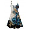 Abstract Print V Neck High Waist Spaghetti Strap Dress and Roll Up Sleeve Shirt Resort Hawaii Outfit - Bleu profond S | US 4