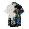 Abstract Print V Neck High Waist Spaghetti Strap Dress and Roll Up Sleeve Shirt Resort Hawaii Outfit - Bleu profond S | US 4