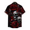 Chemise Décontractée Rose Crâne Imprimées Boutonnée à Manches Courtes pour Homme - Noir XL