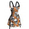 Mini Robe Crâne Imprimée à Bretelle Bouclée Ajustable à Lacets - Orange Foncé S | US 4