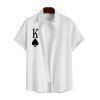 Chemise Décontractée Boutonnée Cœur et Poker Imprimés à Manches Courtes - Blanc 4XL