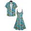 Dinosaur Skeleton Print V Neck High Waist Spaghetti Strap Dress and Roll Up Sleeve Shirt Outfit - Bleu clair S | US 4