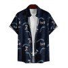 Chemise Décontractée Dinosaure Squelette Imprimés Boutonnée à Manches Courtes - Bleu de Minuit S