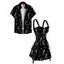 Mermaid Skeleton Print Lace Up Mini Dress and Button Up Short Sleeve Shirt Outfit - Noir S | US 4