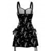 Mermaid Skeleton Print Lace Up Mini Dress and Button Up Short Sleeve Shirt Outfit - Noir S | US 4