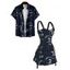 Mermaid Skeleton Print Lace Up Mini Dress and Button Up Short Sleeve Shirt Outfit - Noir S | US 4