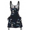 Butterfly Dinosaur Skeleton Print Lace Up Mini Dress and Button Up Short Sleeve Shirt Outfit - Bleu de Minuit S | US 4