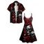 Rose Skull Print V Neck High Waist Dress and Roll Up Sleeve Shirt Outfit - Noir S | US 4