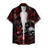 Rose Skull Print V Neck High Waist Dress and Roll Up Sleeve Shirt Outfit - Noir S | US 4