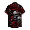 Rose Skull Print V Neck High Waist Dress and Roll Up Sleeve Shirt Outfit - Noir S | US 4