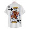 Playing Card Print V Neck High Waist Spaghetti Strap Dress and Roll Up Sleeve Shirt Outfit - Blanc S | US 4