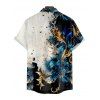 Abstract Print V Neck High Waist Spaghetti Strap Dress and Roll Up Sleeve Shirt Resort Outfit - Bleu profond S | US 4