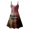 Bleeding Letters Print V Neck High Waist Spaghetti Strap Dress and Roll Up Sleeve Shirt Outfit - Rose clair S | US 4